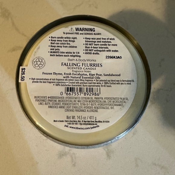 1 BATH & BODY WORKS FALLING FLURRIES SCENTED 3 WICK CANDLE 14.5 OZ LARGE NEW! - Picture 5 of 5
